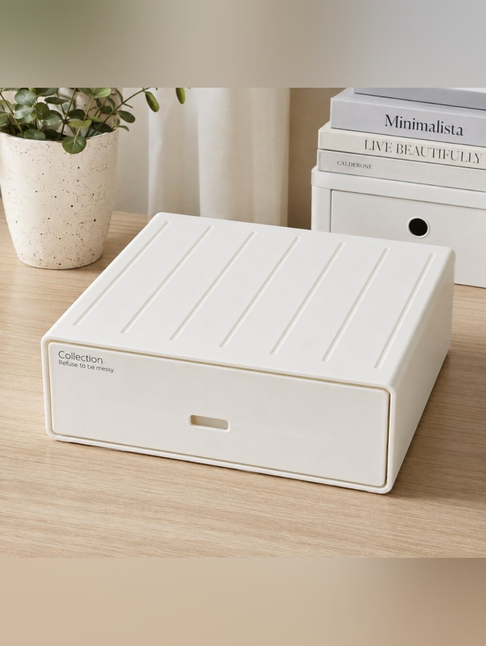 Off White Plastic Drawer Organizer Storage Bin Medium New